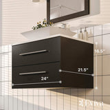 Eviva Totti Wave 24 in. W x 21 in. D x 22 in. H Floating Bathroom Vanity with White Glassos Top and White Porcelain Vessel Sink