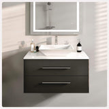 Eviva Totti Wave 30 in. W x 21 in. D x 22 in. H Floating Bathroom Vanity in Espresso with White Glassos Top and White Vessel Sink