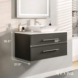 Eviva Totti Wave 30 in. W x 21 in. D x 22 in. H Floating Bathroom Vanity in Espresso with White Glassos Top and White Vessel Sink
