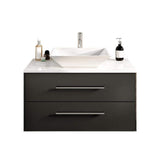 Eviva Totti Wave 30 in. W x 21 in. D x 22 in. H Floating Bathroom Vanity in Espresso with White Glassos Top and White Vessel Sink