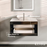 Eviva Totti Wave 30 in. W x 21 in. D x 22 in. H Floating Bathroom Vanity in Espresso with White Glassos Top and White Vessel Sink