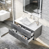 Eviva Totti Wave 36 in. Floating Gray Bathroom Vanity with White Glassos Top and White Vessel Sink