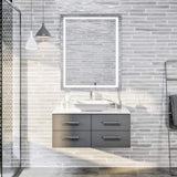 Eviva Totti Wave 36 in. Floating Gray Bathroom Vanity with White Glassos Top and White Vessel Sink