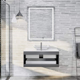 Eviva Totti Wave 36 in. Floating Gray Bathroom Vanity with White Glassos Top and White Vessel Sink