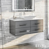 Eviva Totti Wave 36 in. Floating Gray Bathroom Vanity with White Glassos Top and White Vessel Sink