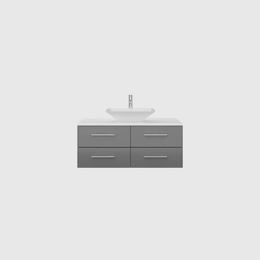 Eviva Totti Wave 36 in. Floating Gray Bathroom Vanity with White Glassos Top and White Vessel Sink