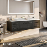 Eviva Totti Wave 60 in. W x 16 in. D x 22 in. H Floating Double Bathroom Vanity in Espresso with White Glassos Top and White Vessel Sinks