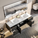 Eviva Totti Wave 60 in. W x 16 in. D x 22 in. H Floating Double Bathroom Vanity in Espresso with White Glassos Top and White Vessel Sinks