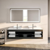 Eviva Totti Wave 60 in. W x 16 in. D x 22 in. H Floating Double Bathroom Vanity in Espresso with White Glassos Top and White Vessel Sinks