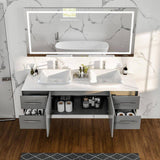 Eviva Totti Wave 60 in. W x 16 in. D x 22 in. H Double Bathroom Vanity in Gray with White Glassos Top and White Vessel Sinks