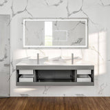 Eviva Totti Wave 60 in. W x 16 in. D x 22 in. H Double Bathroom Vanity in Gray with White Glassos Top and White Vessel Sinks