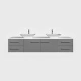 Eviva Totti Wave 60 in. W x 16 in. D x 22 in. H Double Bathroom Vanity in Gray with White Glassos Top and White Vessel Sinks