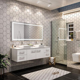 Eviva Totti Wave 60 in. Double Sink Floating Bathroom Vanity in White with White Glassos Top and White Vessel Sinks