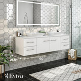 Eviva Totti Wave 60 in. Double Sink Floating Bathroom Vanity in White with White Glassos Top and White Vessel Sinks