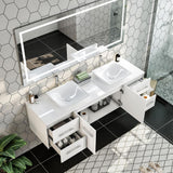 Eviva Totti Wave 60 in. Double Sink Floating Bathroom Vanity in White with White Glassos Top and White Vessel Sinks