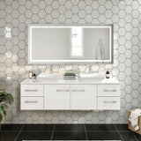 Eviva Totti Wave 60 in. Double Sink Floating Bathroom Vanity in White with White Glassos Top and White Vessel Sinks