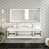 Eviva Totti Wave 60 in. Double Sink Floating Bathroom Vanity in White with White Glassos Top and White Vessel Sinks