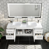 Eviva Totti Wave 60 in. Double Sink Floating Bathroom Vanity in White with White Glassos Top and White Vessel Sinks