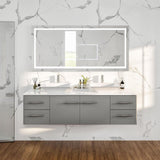 Eviva Totti Wave 72 in. W x 22 in. D x 21.5 in. H Floating Double Bathroom Vanity, Gray, White Glassos Top, White Vessel Sinks