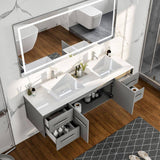 Eviva Totti Wave 72 in. W x 22 in. D x 21.5 in. H Floating Double Bathroom Vanity, Gray, White Glassos Top, White Vessel Sinks