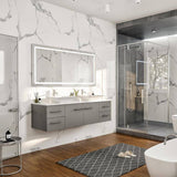 Eviva Totti Wave 72 in. W x 22 in. D x 21.5 in. H Floating Double Bathroom Vanity, Gray, White Glassos Top, White Vessel Sinks