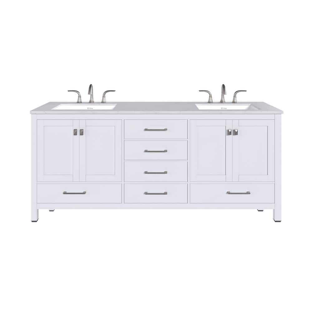Eviva Aberdeen 78 in. W x 22 in. D x 34 in. H Double Bath Vanity in White with Carrara Marble Top and White Undermount Sinks