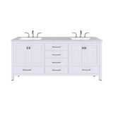 Eviva Aberdeen 78 in. W x 22 in. D x 34 in. H Double Bath Vanity in White with Carrara Marble Top and White Undermount Sinks