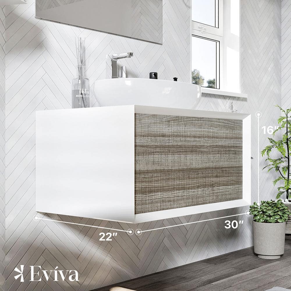 Santa Monica 30 in. W x 22 in. D x 16 in. H Single Bath Vanity in Ash with White Vessel Sink
