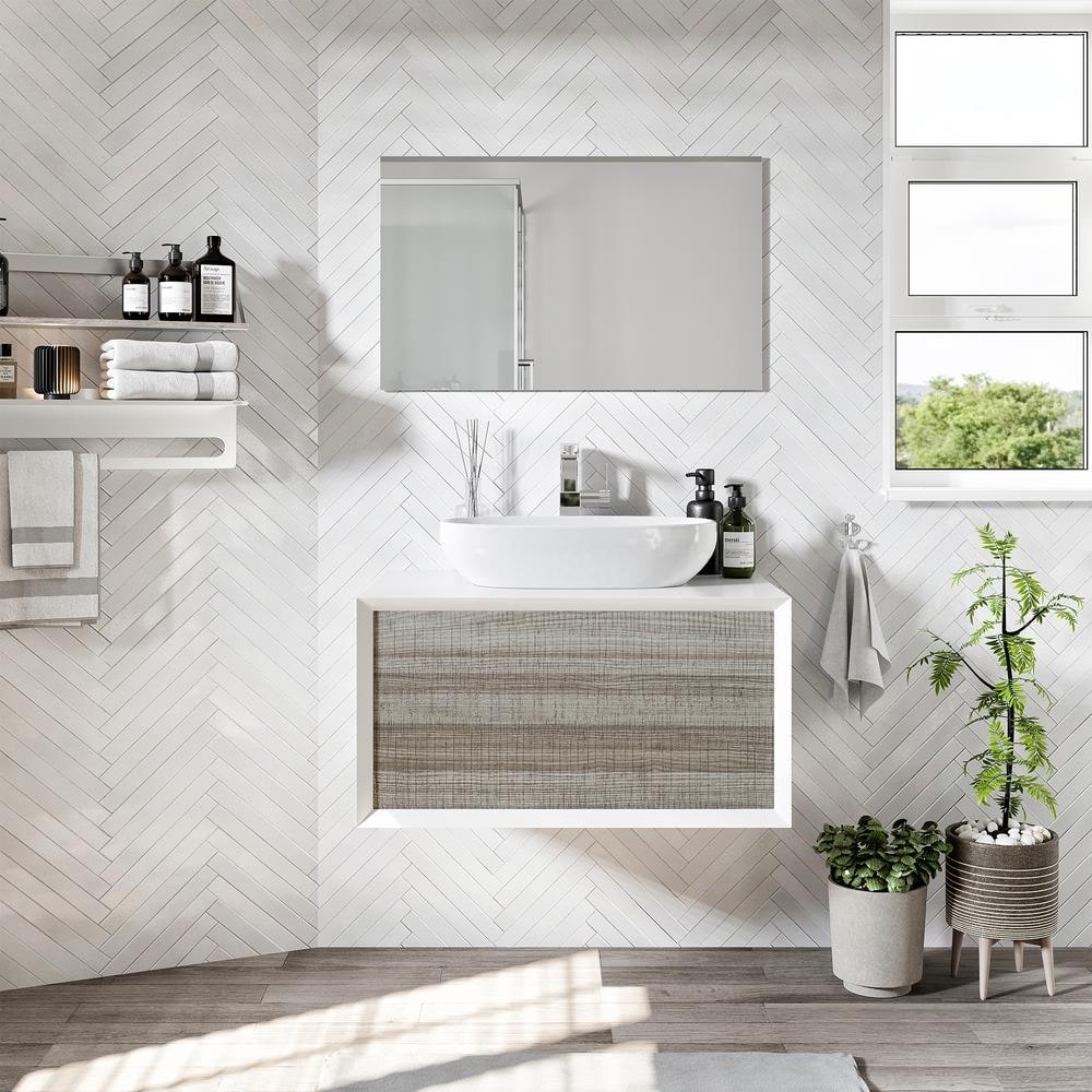 Santa Monica 36 in. W x 22 in. D x 16 in. H Single Bathroom Vanity in Ash with White Vessel Sink