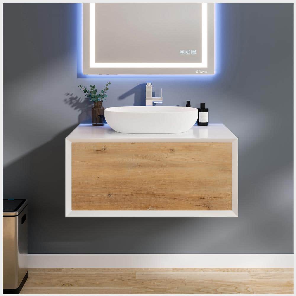 Santa Monica 36 in. W x 22 in. D x 16 in. H Single Bath Vanity in White with White Vessel Sink