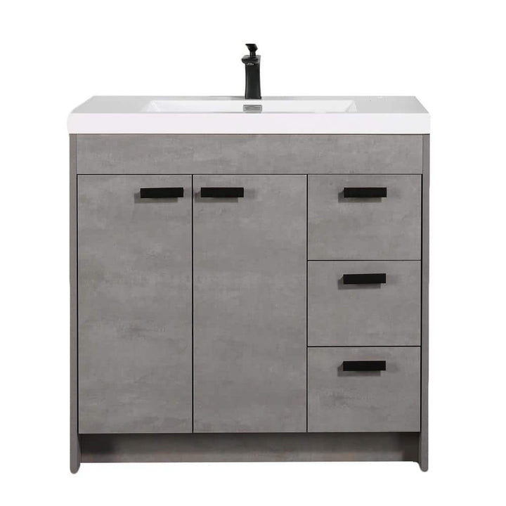 Eviva Lugano 36 in. W x 19 in. D x 36 in. H Single Bath Vanity in Cement Gray W/ White Acrylic Top with White Integrated Sink