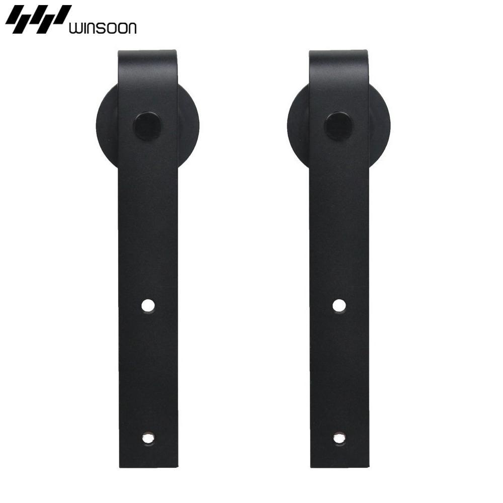 90 in. Frosted Black Sliding Barn Door Hardware Track Kit for Double Doors with Non-Routed Floor Guide - Super Arbor