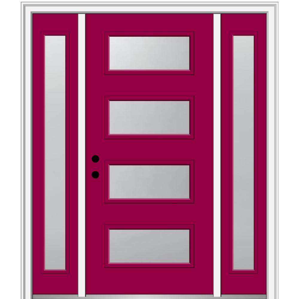 68.5 in. x 81.75 in. Celeste Left-Hand Inswing 4-Lite Frosted Modern Painted Steel Prehung Front Door with Sidelites - Super Arbor