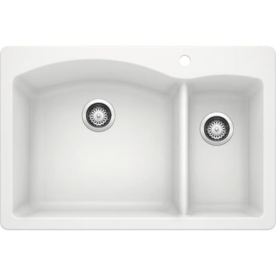 DIAMOND Dual Mount Granite Composite 33 in. 1-Hole 70/30 Double Bowl Kitchen Sink in White