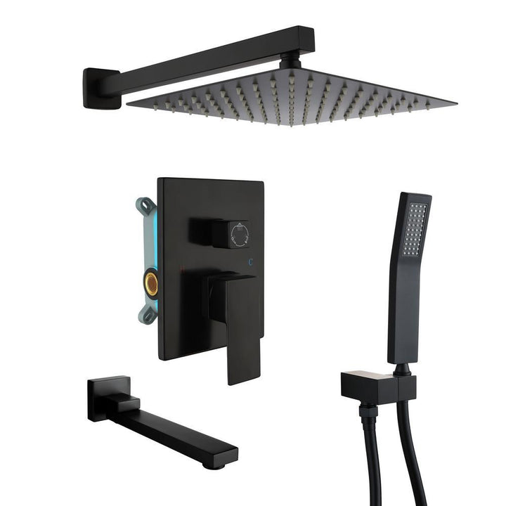 1-Spray Patterns with 2.5 GPM 10 in. 3-Way Wall Mount Rain Dual Shower Heads with Tub Shower Faucet in Matte Black - Super Arbor
