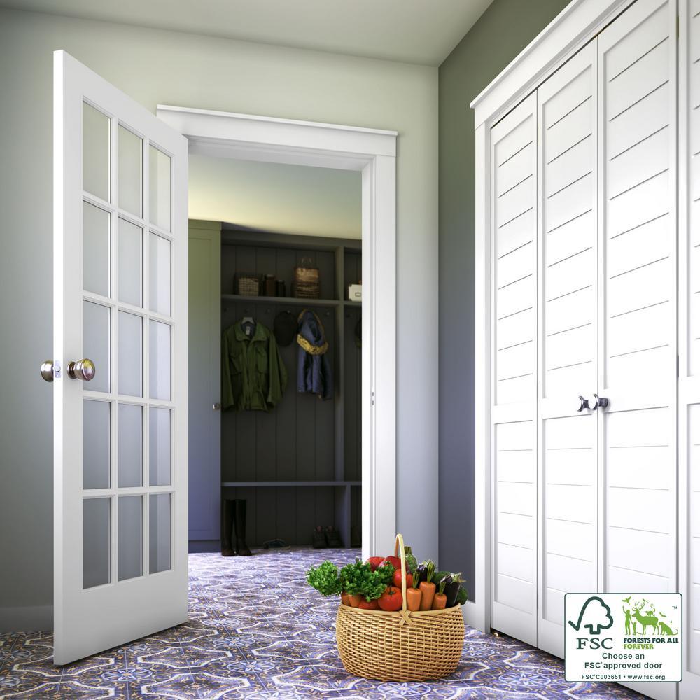 28 in. x 80 in. Clear Glass 15-Lite True Divided White Finished Solid French Interior Door Slab - Super Arbor