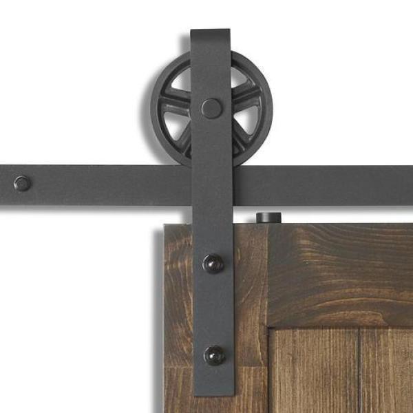 6 ft. /72 in. Frosted Black Sliding Barn Door Track and Hardware Kit for Single with Non-Routed Floor Guide - Super Arbor