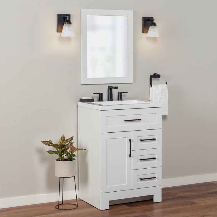 Style Selections Cauley 24-in White Single Sink Bathroom Vanity with White Cultured Marble Top