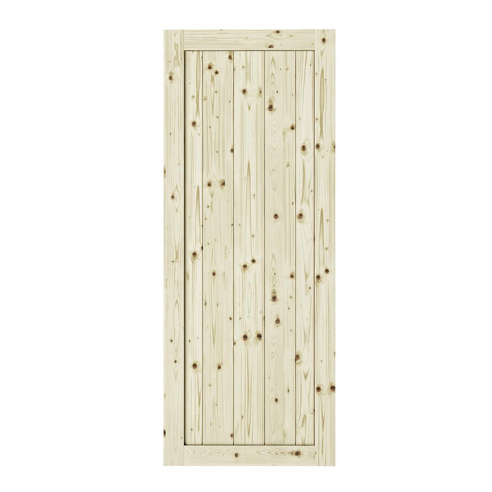 26 in. x 84 in. Rustic1-Panel Unfinished Knotty Pine Interior Barn Door Slab - Super Arbor