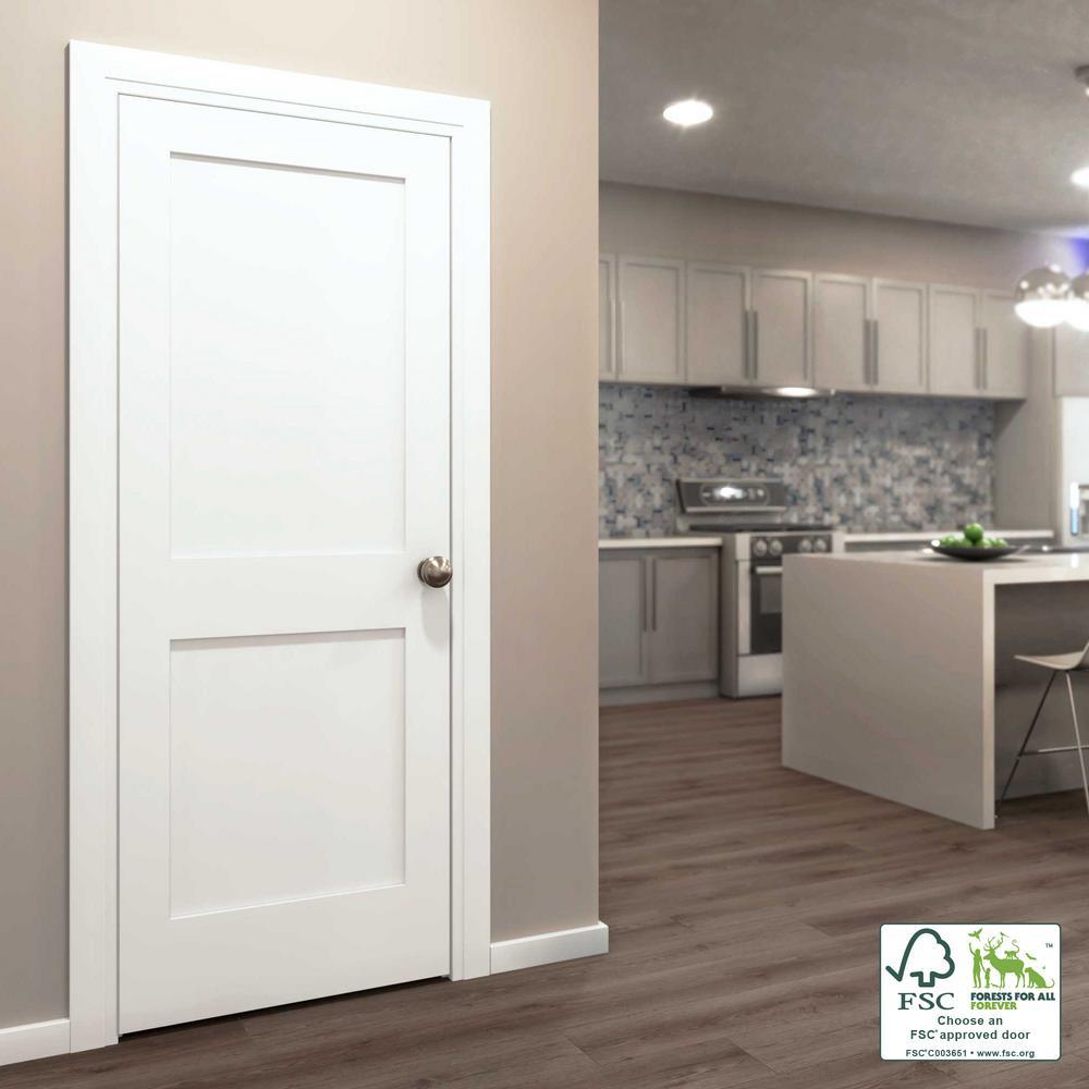 30 in. x 80 in. x 1-3/8 in. Shaker White Primed 2-Panel Solid Core Wood Interior Slab Door - Super Arbor