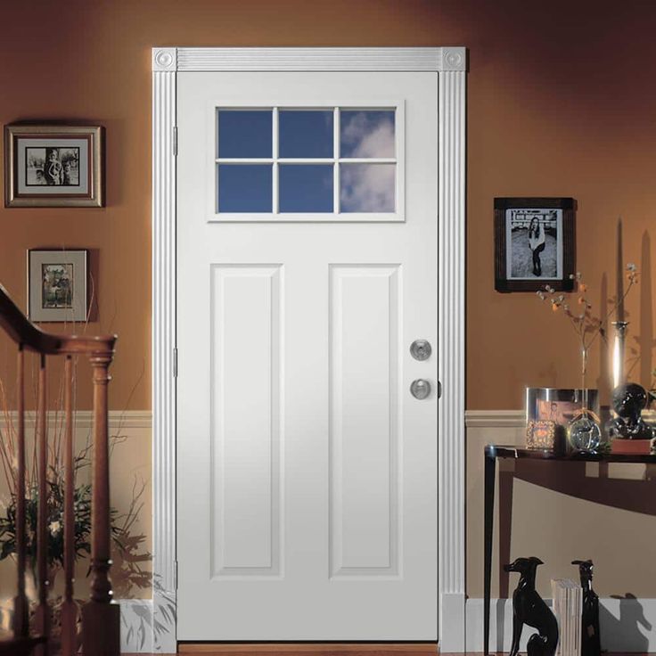 30 in. x 80 in. 6 Lite Craftsman Primed Steel Prehung Right-Hand Inswing Front Door w/Brickmould
