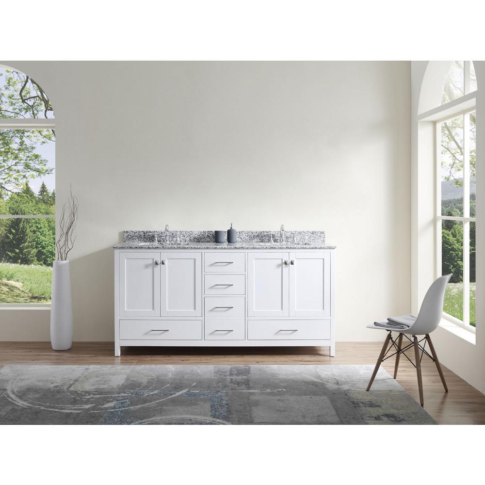 Caroline Madison 72 in. W Bath Vanity in White with Granite Vanity Top in Arctic White Granite with Square Basin - Super Arbor