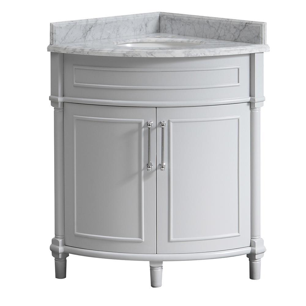 Aberdeen 24 in. W x 20 in. D Bath Vanity in White with Carrara Marble Top with White Sink - Super Arbor