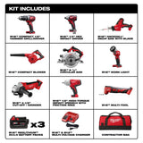 M18 18-Volt Lithium-Ion Cordless Combo Tool Kit (9-Tool) with (3) 4.0 Ah Batteries, Charger and Tool Bag - Super Arbor