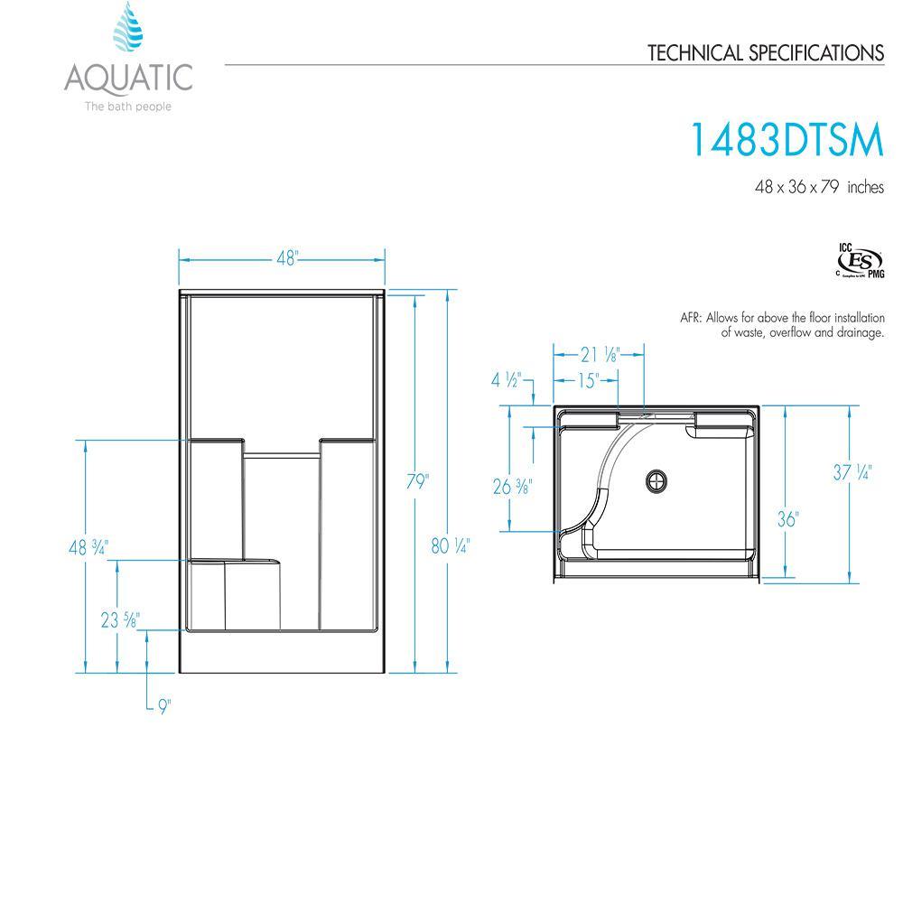 Everyday Diagonal Tile AFR 48 in. x 36 in. x 79 in. 1-Piece Shower Stall with Right Seat and Center Drain in Biscuit - Super Arbor