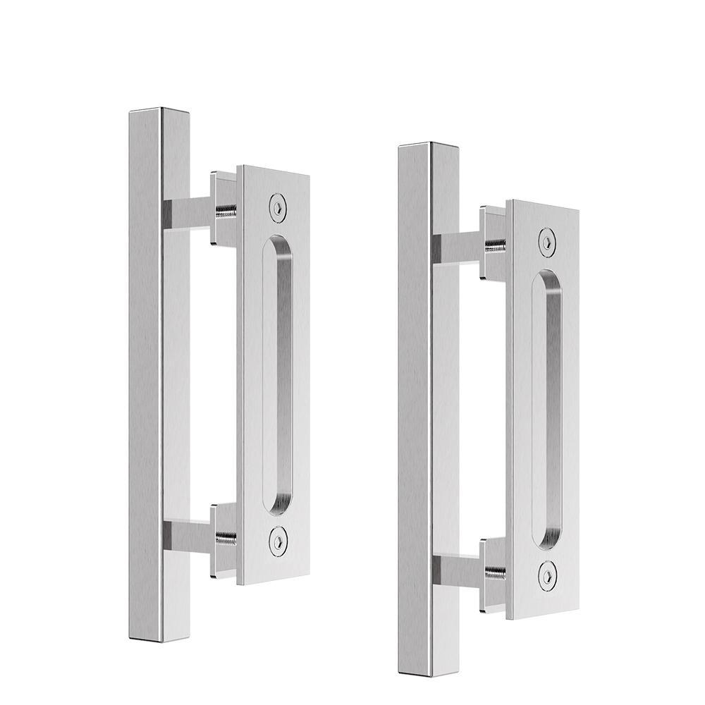 12 in. Black Square Pull and Flush Sliding Barn Door Handle Set (2-Pack) - Super Arbor