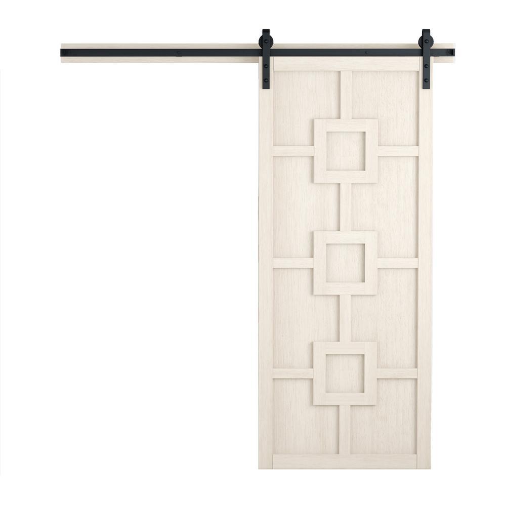 42 in. x 84 in. Mod Squad Bright White Wood Sliding Barn Door with Hardware Kit - Super Arbor