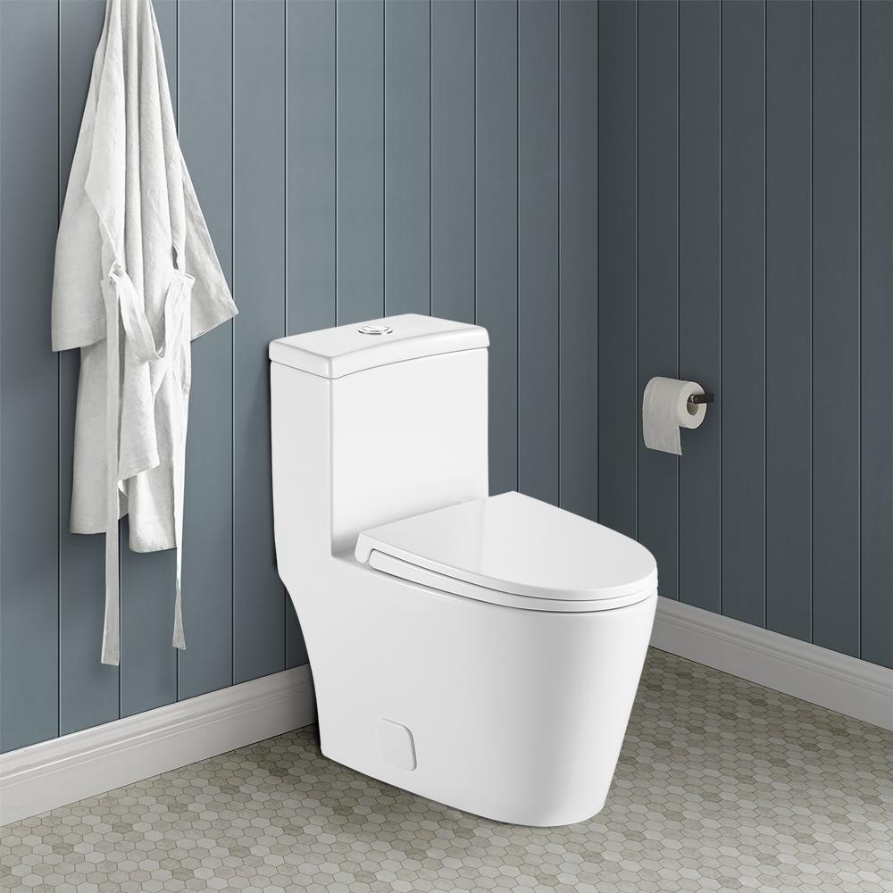 12 in. Rough-In 1-Piece 0.88/1.28 GPF Dual Flush Round Toilet in White, Seat Included - Super Arbor