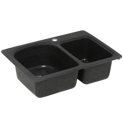 Drop-In/Undermount Solid Surface 25 in. 1-Hole 60/40 Double Bowl Kitchen Sink in Black Galaxy