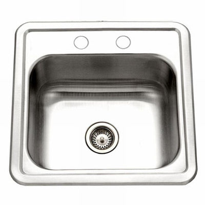 Hospitality Series Drop-in Stainless Steel 15 in. 2-Hole Bar/Prep Single Bowl Kitchen Sink